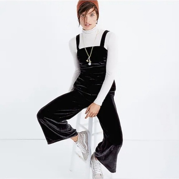 MADEWELL Women’s Black Crushed Velvet Pull-On Wide-Leg Jumpsuit Size 00 Holiday - Picture 1 of 9